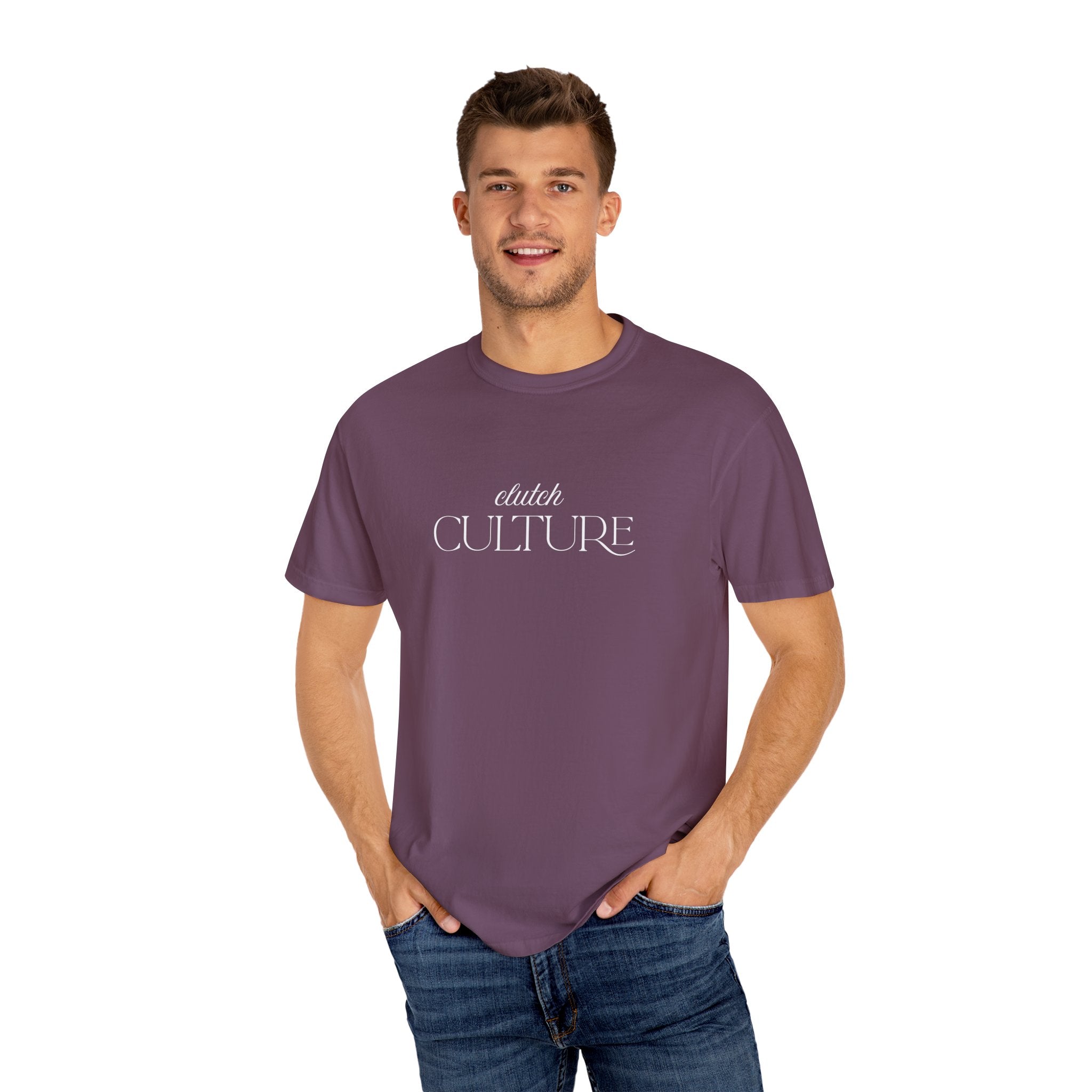 Clutch Culture T-Shirt- Blue Skyline White Lettering