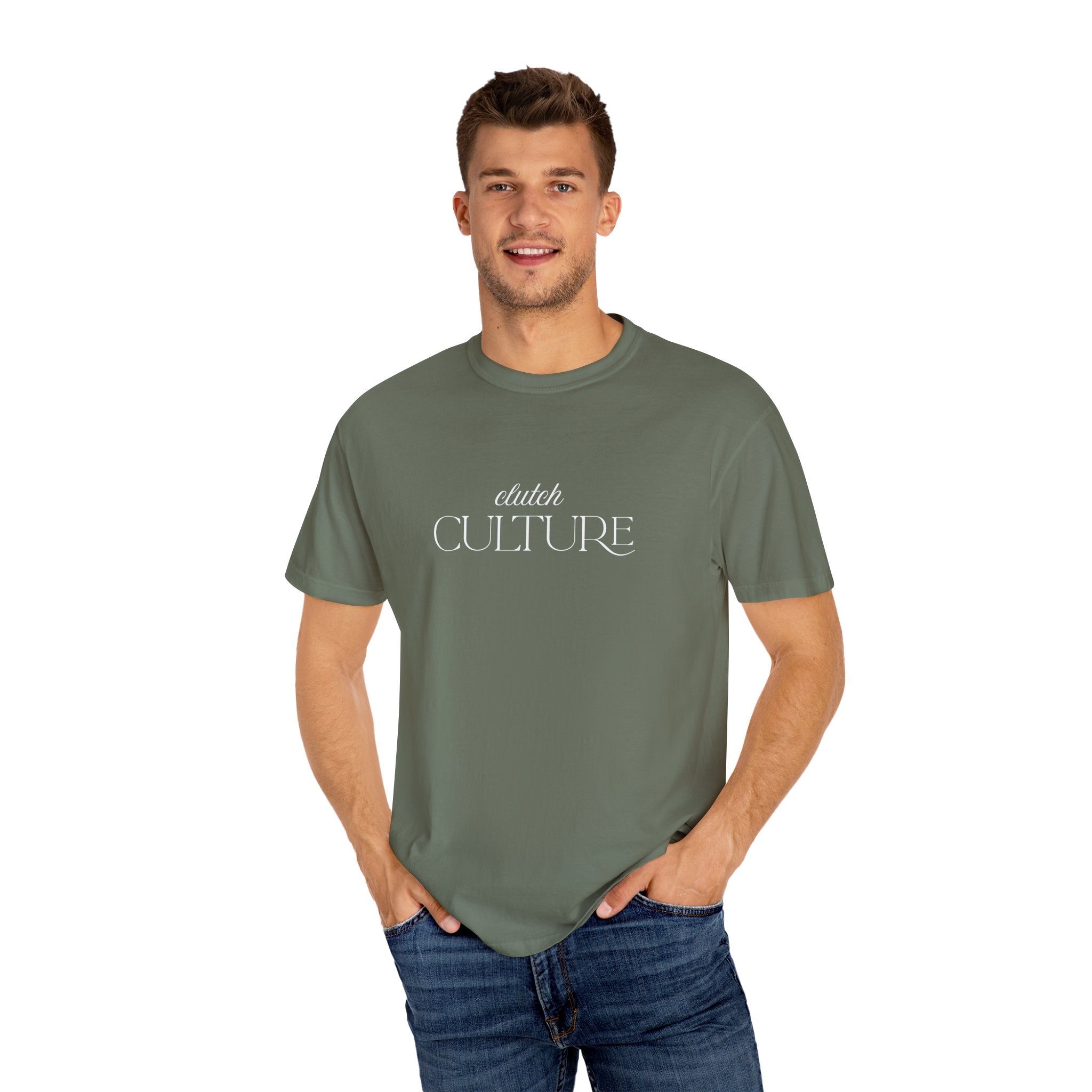 Clutch Culture T-Shirt- Blue Skyline White Lettering