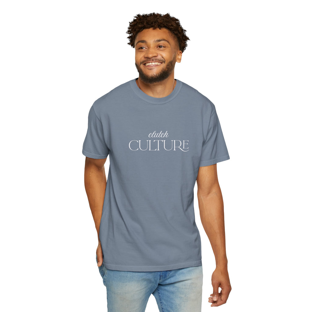 Clutch Culture T-Shirt- Blue Skyline White Lettering